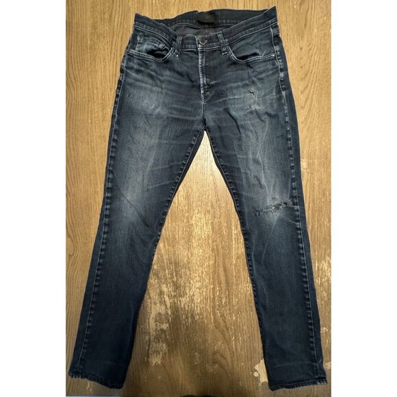 J Brand Tyler Indigo Men Size 34 Distressed Straight Dark Wash Jean - Picture 1 of 12